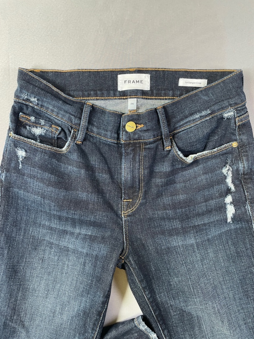 Frame Le Garçon Crop Dark Denim Slightly Distressed Jeans Size 26 - Picture 7 of 12